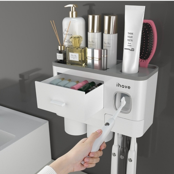 IHave 2 Cups Wall Mounted Toothbrush Holder With Toothpaste Dispenser - Picture 9 of 9